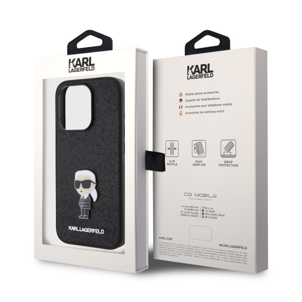 Karl Lagerfeld maska za iPhone 15 Pro IKONIK FIXED GLITTER IKONIK LOGO METAL PIN BLACK slika 5